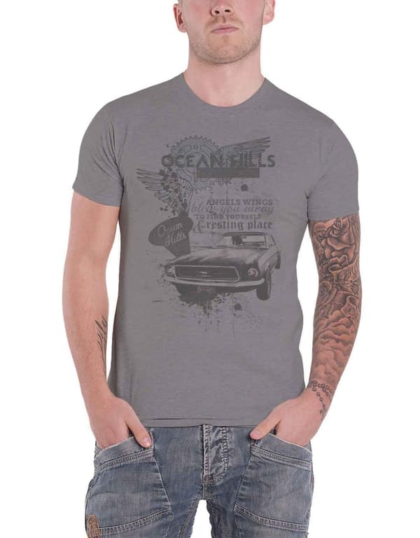 Ocean Hills T Shirt Angel Wings Band Logo Official Mens Grey