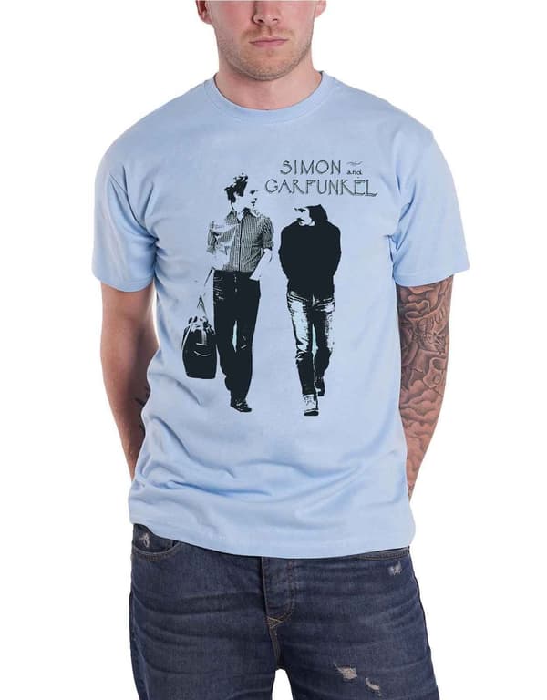 Simon and Garfunkel T Shirt Walking Logo Official Mens Light Blue Light Blue XXL