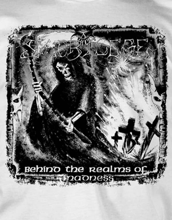 Sacrilege T Shirt Behind The Realms Of Madness Band Logo Official Mens White