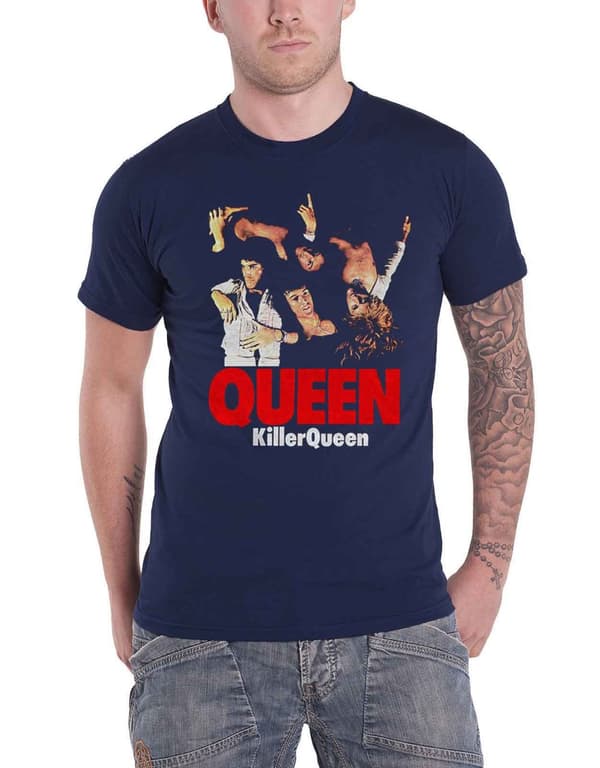 Queen T Shirt Killer Queen Band Logo Official Mens Navy Blue Navy M