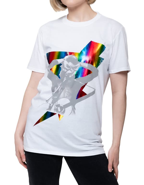 David Bowie T Shirt Holographic Bolt Ziggy Stardust Official Mens White
