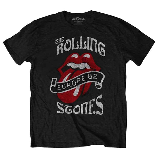 The Rolling Stones T Shirt Europe 82 Tour Band Logo Official Mens Black