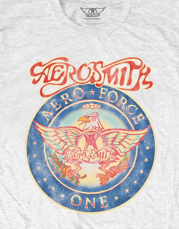 Aerosmith T Shirt Aero Force One Band Logo Official Mens White