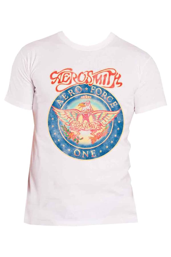 Aerosmith T Shirt Aero Force One Band Logo Official Mens White
