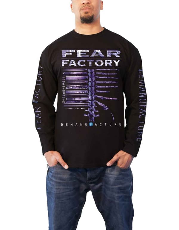 Fear Factory T Shirt Demanufacture Band Logo Official Mens Black Long Sleeve