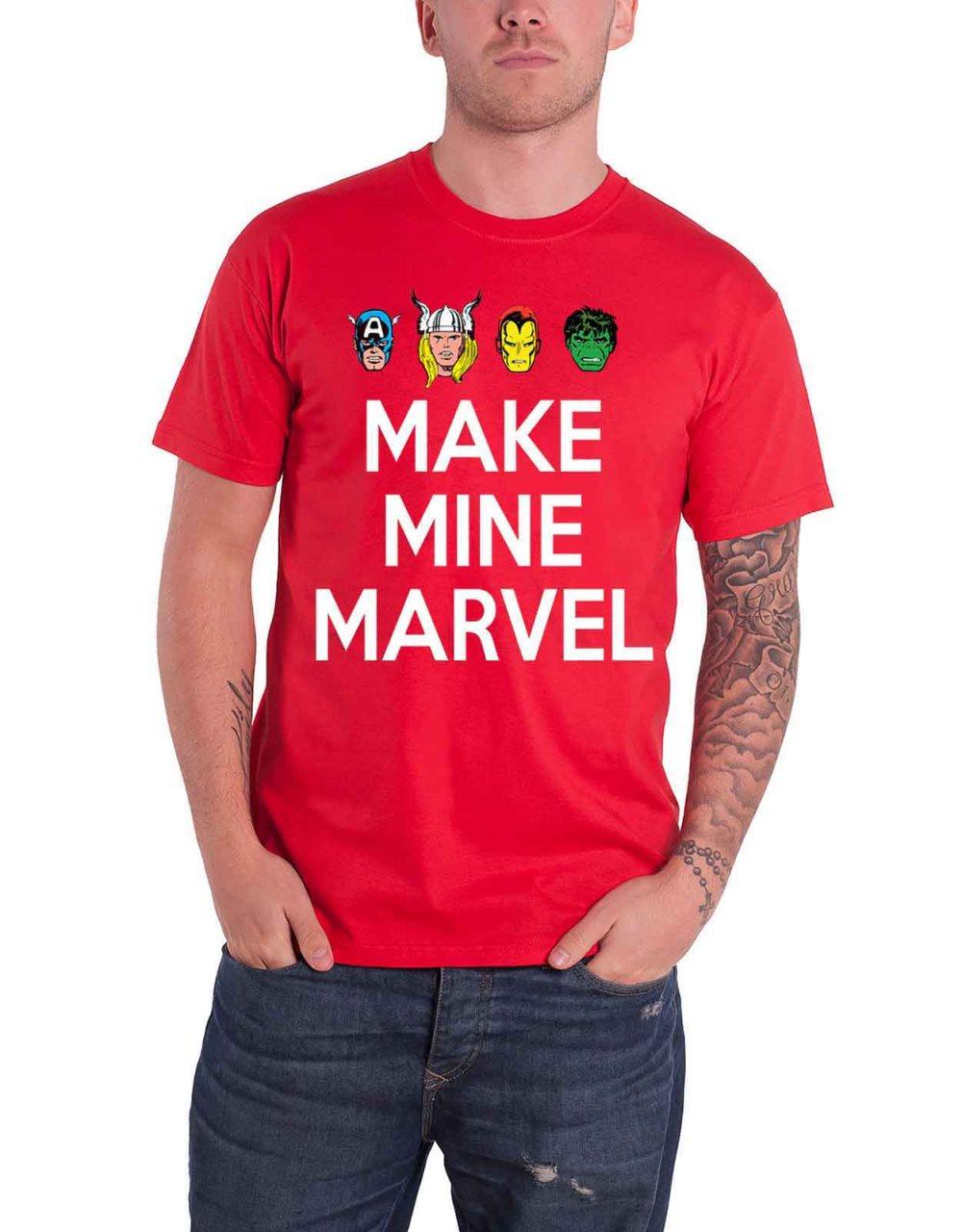 Marvel T Shirt Make Mine Character Heads Official Mens Red