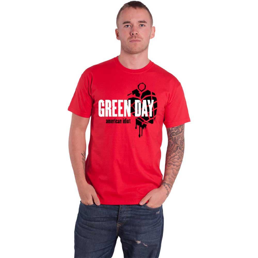 Green Day T Shirt American Idiot Heart Grenade Band Logo Official Mens Red