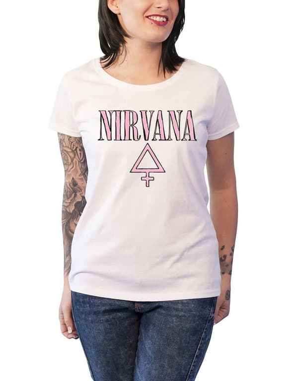 Nirvana T Shirt Femme Band Logo Official Womens Skinny Fit White