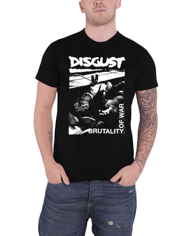 Disgust T Shirt Brutality Of War Band Logo Official Mens Black Black S