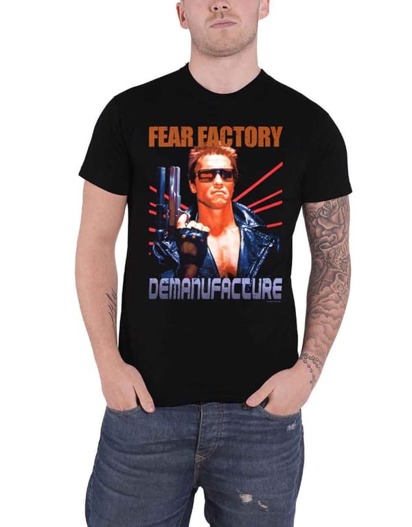 Fear Factory T Shirt Terminator Band Logo Official Mens Black Black M