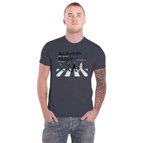 The Beatles T Shirt Abbey Road Japanese Logo Official Mens Heather Grey Heather Grey XXL