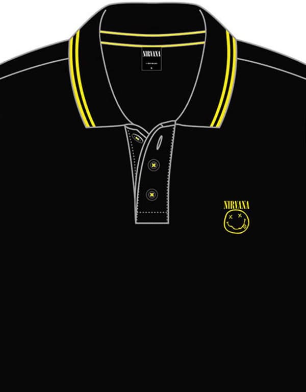 Nirvana Polo T Shirt Smile Face Band Logo Official Mens Black