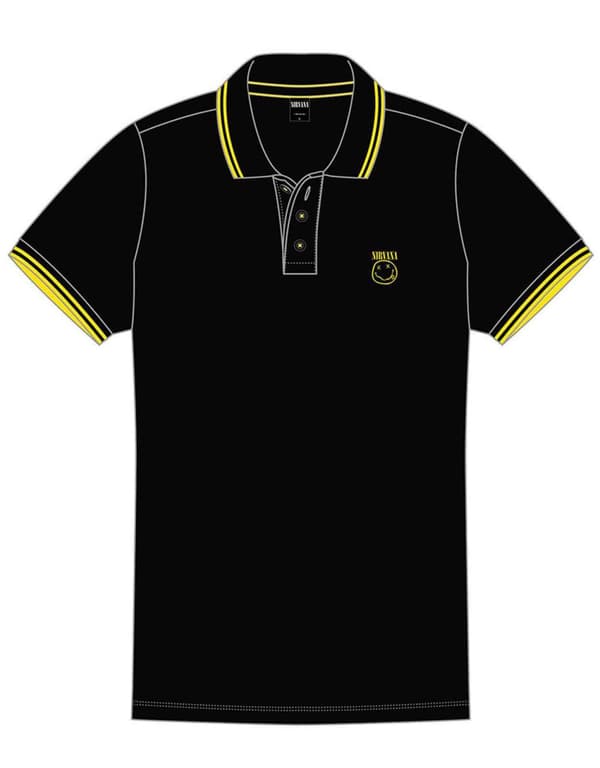 Nirvana Polo T Shirt Smile Face Band Logo Official Mens Black