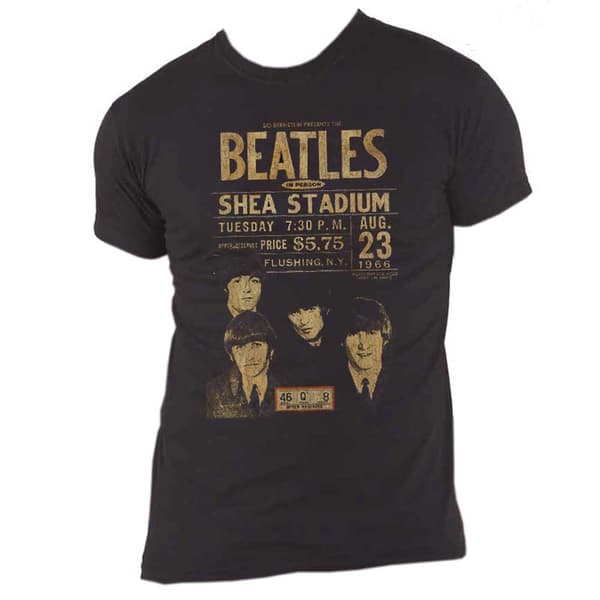 The Beatles T Shirt Live Shea Stadium 1966 Poster Official Eco Mens Black