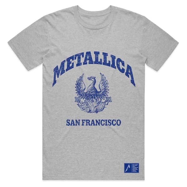 Metallica T Shirt College Crest Band Logo Official Mens Grey Grey L