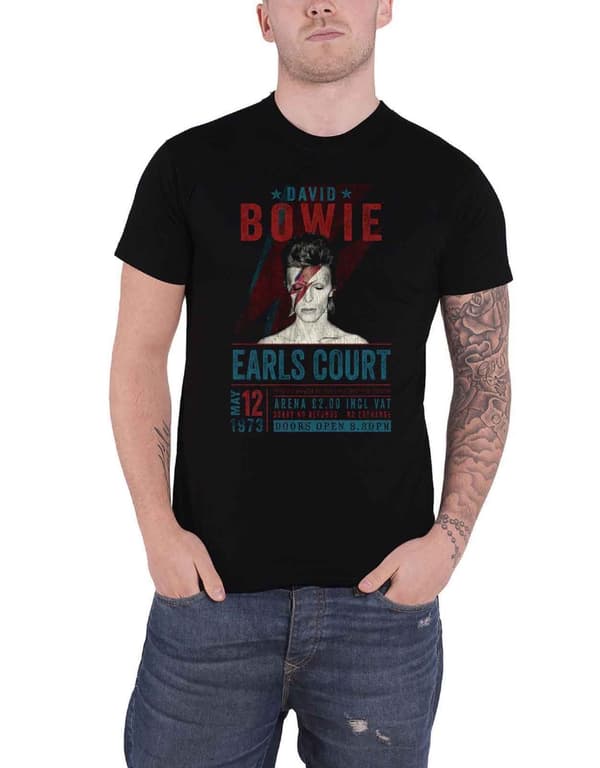 David Bowie T Shirt Earls Court 1973 Poster Official Eco Mens Black