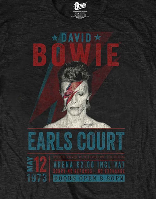 David Bowie T Shirt Earls Court 1973 Poster Official Eco Mens Black
