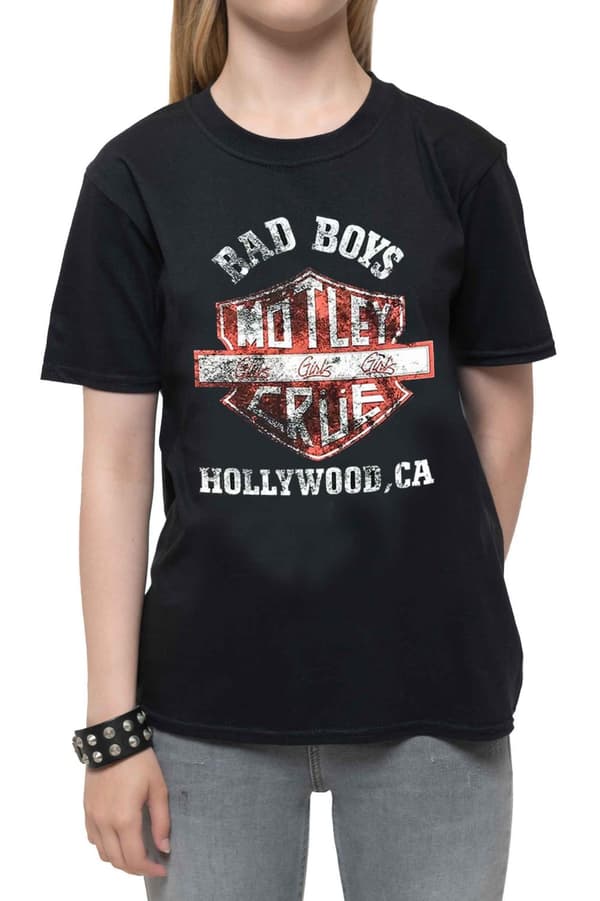 Motley Crue Kids T Shirt Bad Boys Shield Official Black Ages 5-14 yrs