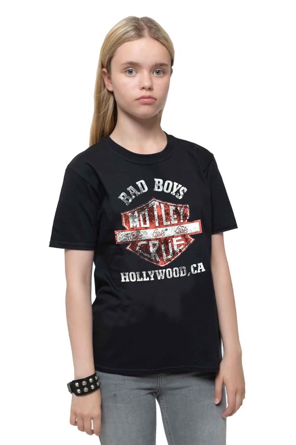 Motley Crue Kids T Shirt Bad Boys Shield Official Black Ages 5-14 yrs Black Medium (7/8 Yrs)