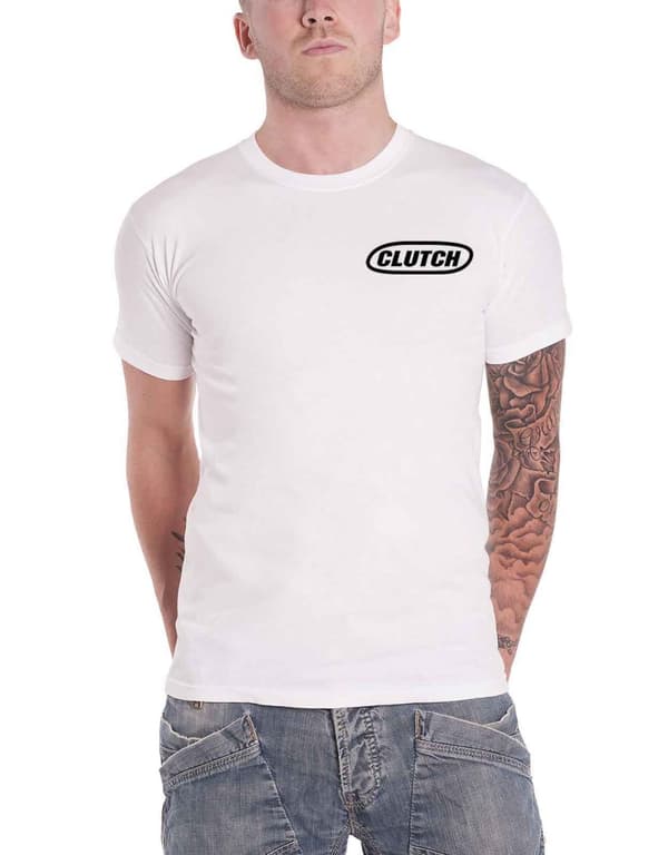 Clutch T Shirt Classic Band Logo Official Mens White White M