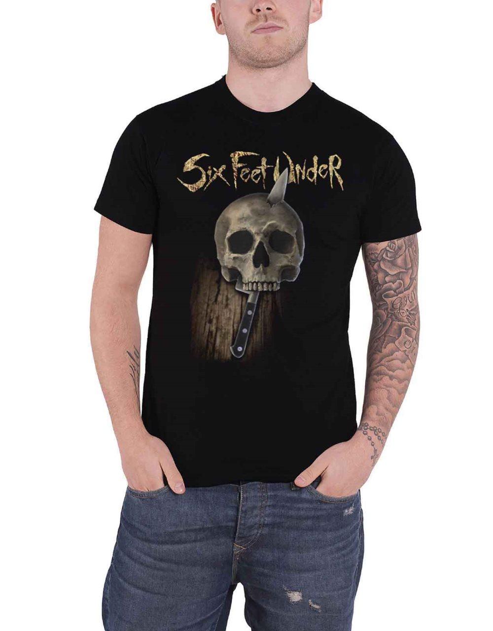 Six Feet Under T Shirt Knife Skull Band Logo Official Mens Black