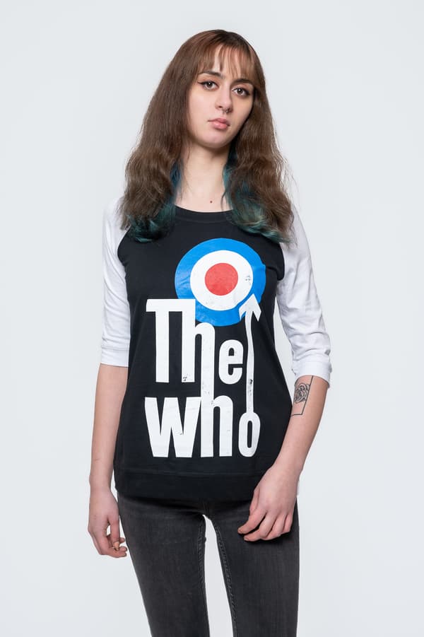 The Who T Shirt Elevated Target Band Logo Official Raglan 3/4 Sleeve Womens