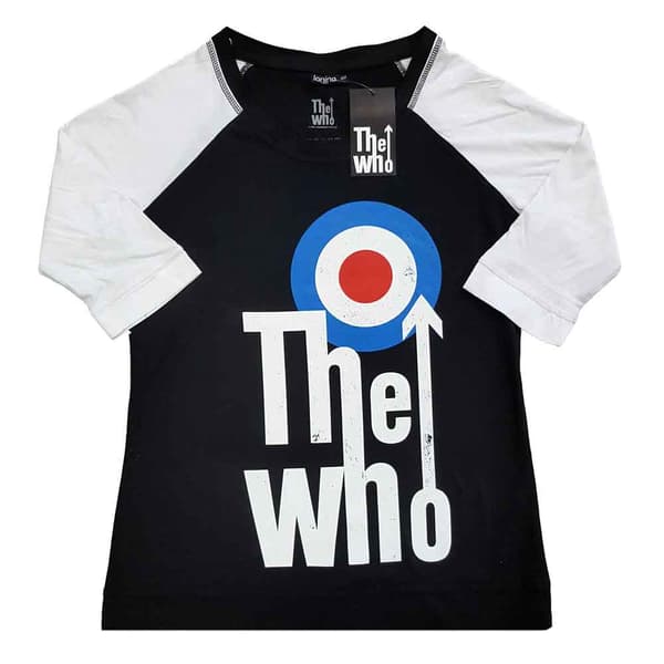 The Who T Shirt Elevated Target Band Logo Official Raglan 3/4 Sleeve Womens Black M