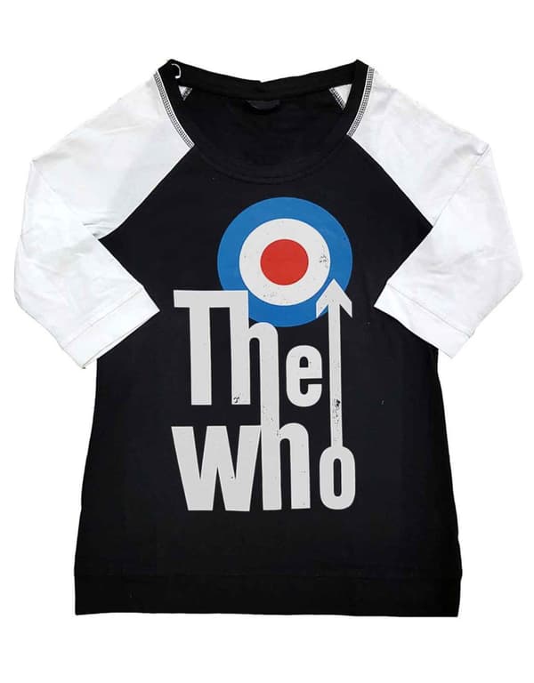 The Who T Shirt Elevated Target Band Logo Official Raglan 3/4 Sleeve Womens