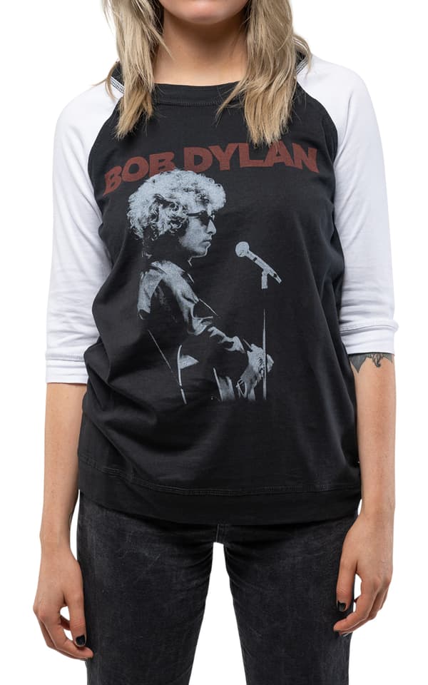 Bob Dylan T Shirt Sound Check Logo Official Black Raglan 3/4 Sleeve Womens