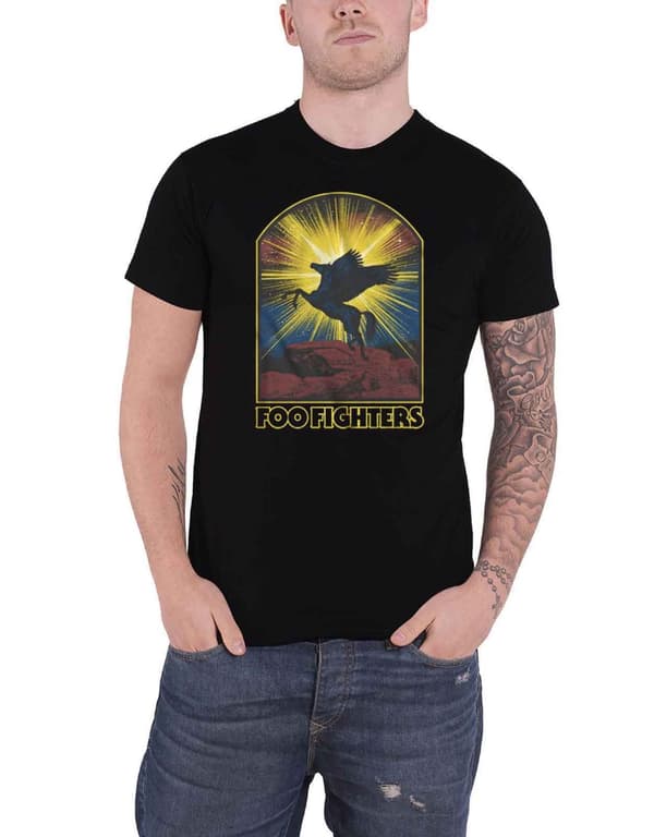 Foo Fighters T Shirt Pegasus Band Logo Official Mens Black Black XXL