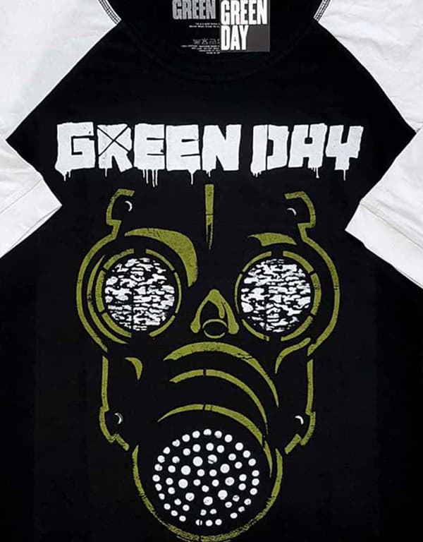 Green Day T Shirt Green Mask Band Logo Official Black Raglan 3/4 Sleeve Womens