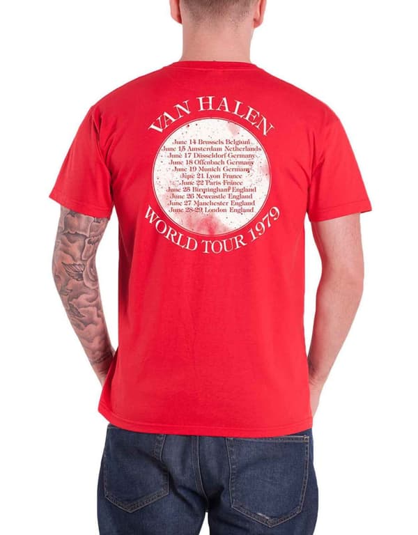 Van Halen T Shirt World Tour 1979 Band Logo Official Mens Red