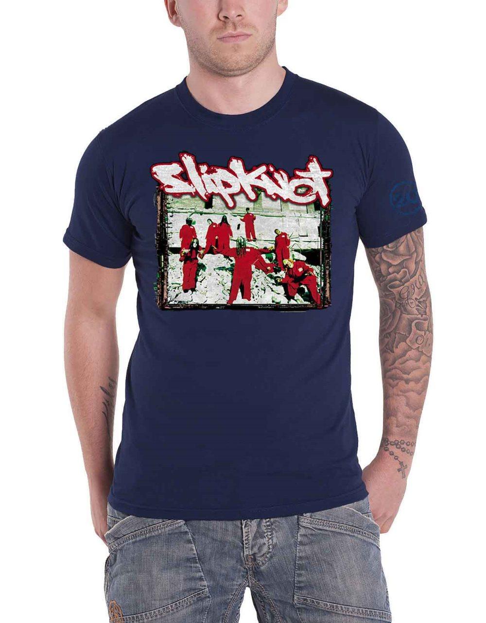 Slipknot T Shirt 20th Anniversary Red Jump Suits Band Logo Official Mens Navy