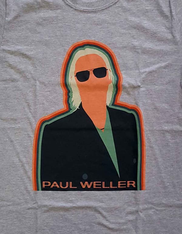 Paul Weller T Shirt Illustration Key Lines Logo Official Mens Grey