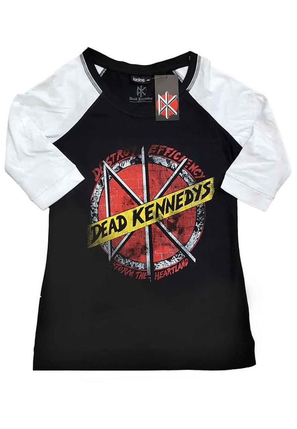 Dead Kennedys T Shirt Destroy Band Logo Official Raglan 3/4 Sleeve Womens Black XXXL