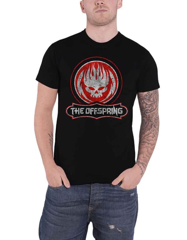 The Offspring T Shirt Distressed Skull Band Logo Official Mens Black