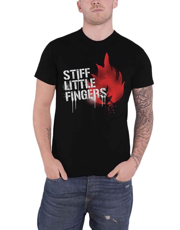 Stiff Little Fingers T Shirt Graffiti Band Logo Official Mens Black