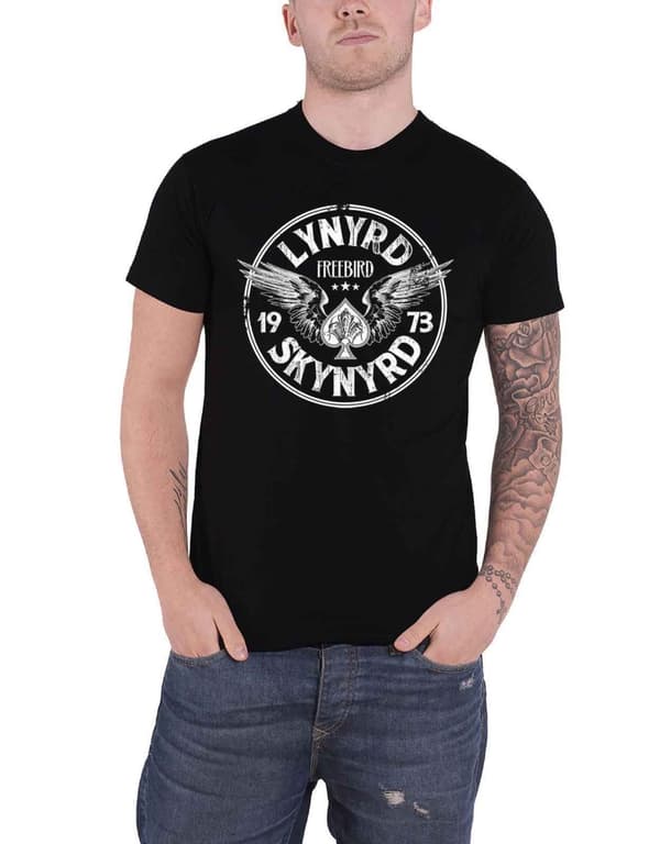 Lynyrd Skynyrd T Shirt Freebird 73 Wings Band Logo Official Mens Black