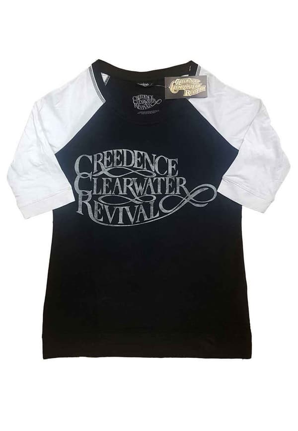 Creedence Clearwater Revival T Shirt Vintage Logo 3/4 Sleeve Raglan Womens Black XL