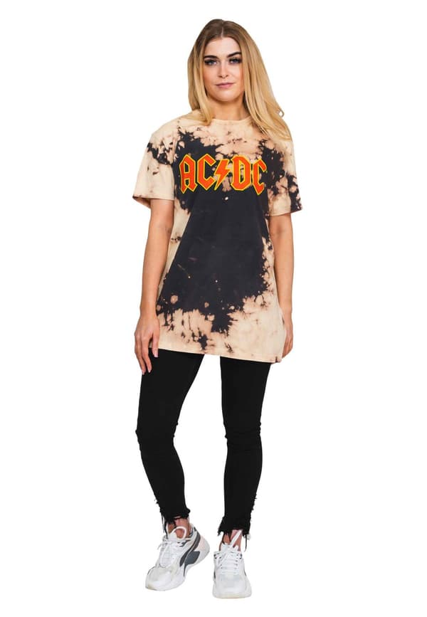 AC/DC T Shirt Classic Band Logo Official Unisex Dip Dye Tan and Black