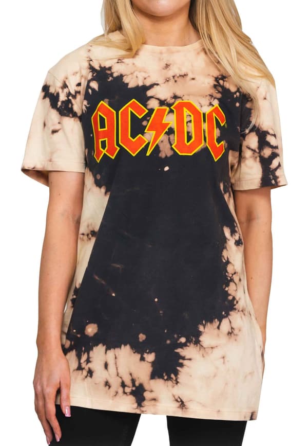 AC/DC T Shirt Classic Band Logo Official Unisex Dip Dye Tan and Black
