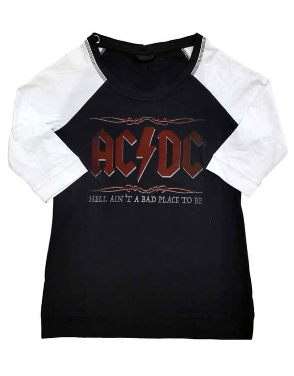 AC/DC T Shirt Hell Aint A Bad Place Official Black Raglan 3/4 Sleeve Womens L