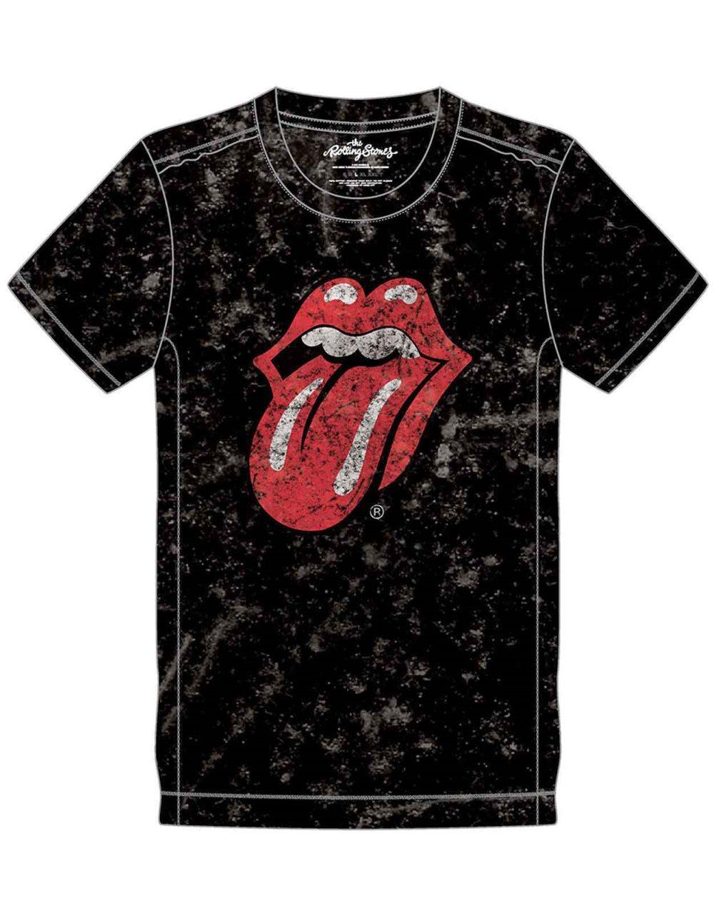 The Rolling Stones T Shirt Classic Tongue Logo Official Mens Black Snow Wash M