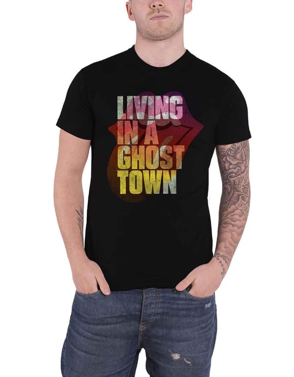 The Rolling Stones T Shirt Ghost Town Band Logo Official Mens Black