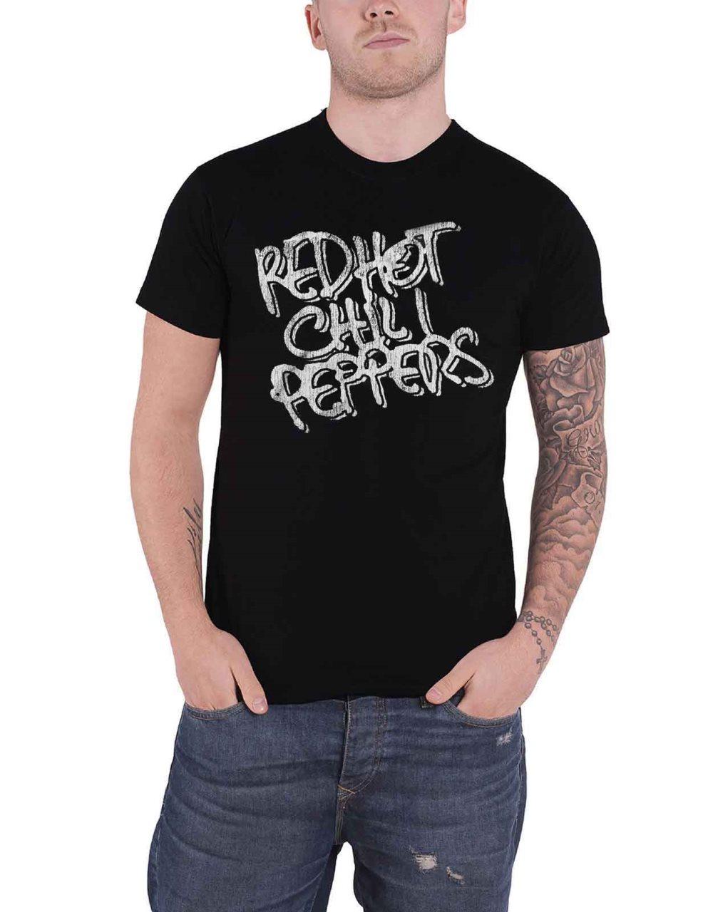 Red Hot Chili Peppers T Shirt Black and White Logo Official Mens Black