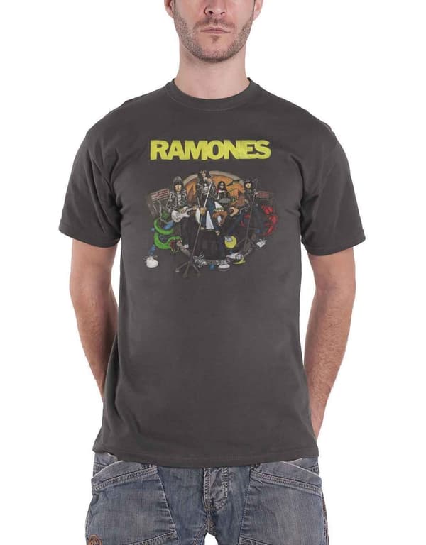 Ramones T Shirt Road to Ruin Band Logo Official Mens Charcoal Grey