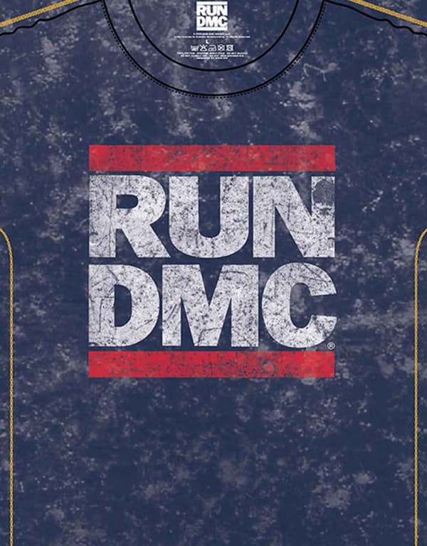 RUN DMC T Shirt Band Logo Official Mens Navy Blue Snow Wash