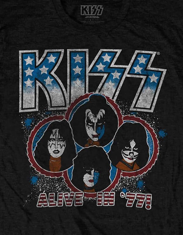 Kiss T Shirt Alive In '77 Band Logo Official Mens Black