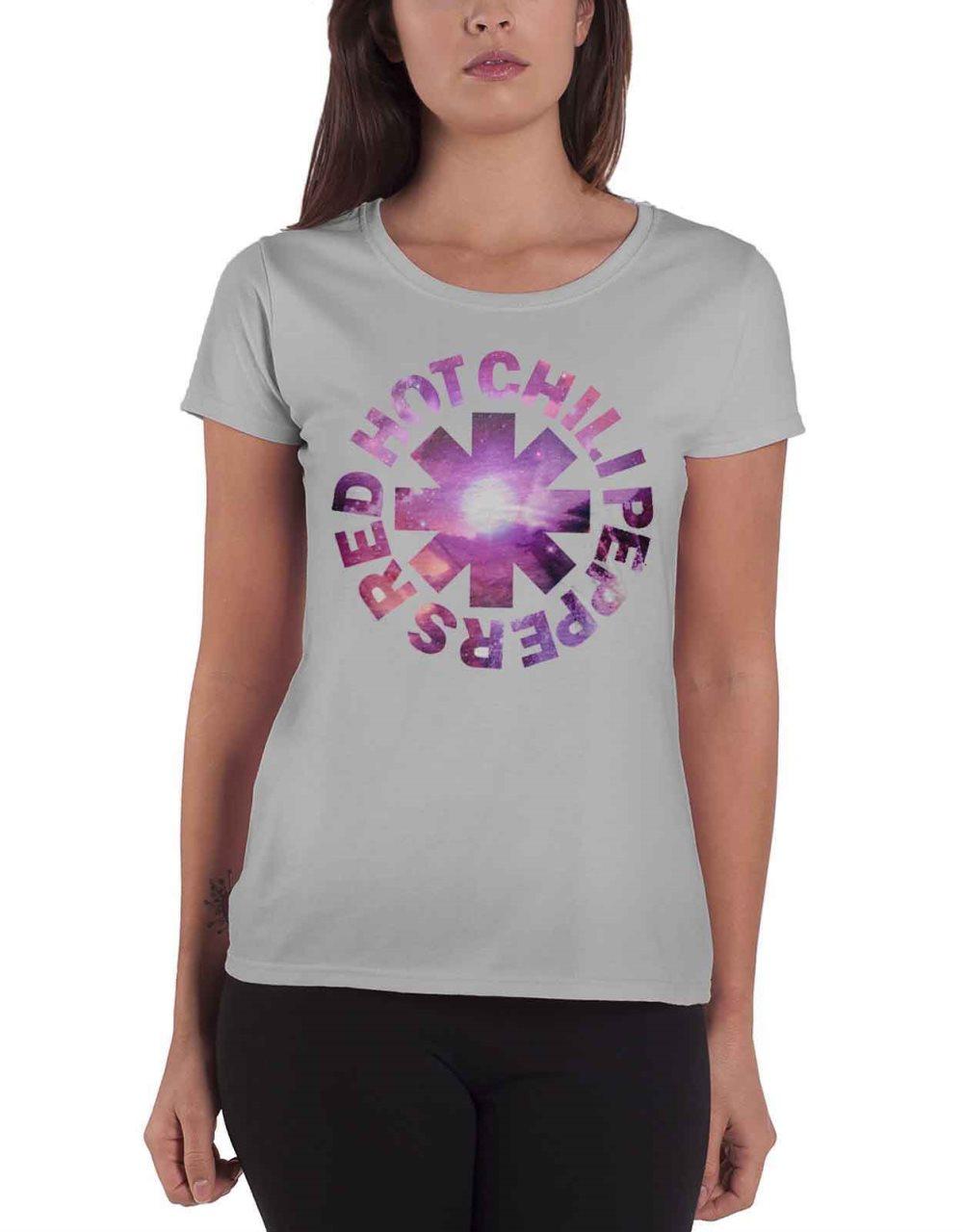 Red Hot Chili Peppers T Shirt Cosmic Logo Official Womens Skinny Fit Grey