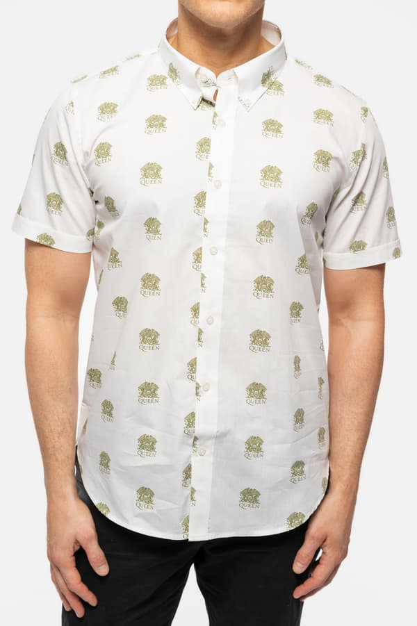Queen Shirt Classic Crest Band Logo All Over Print Official Mens White